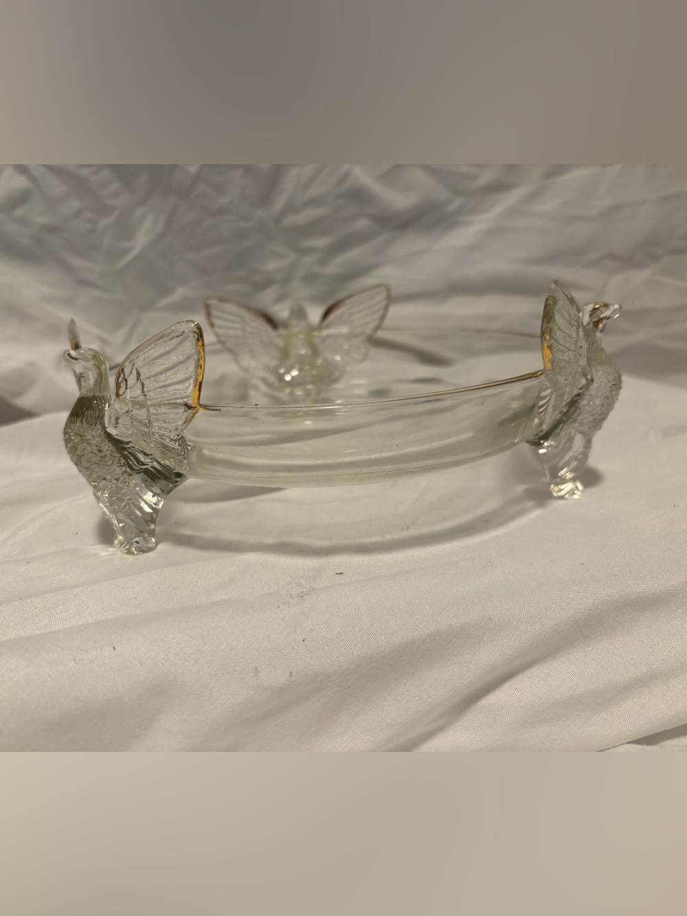 Vintage Glass Pedestal Hummingbird Bowl